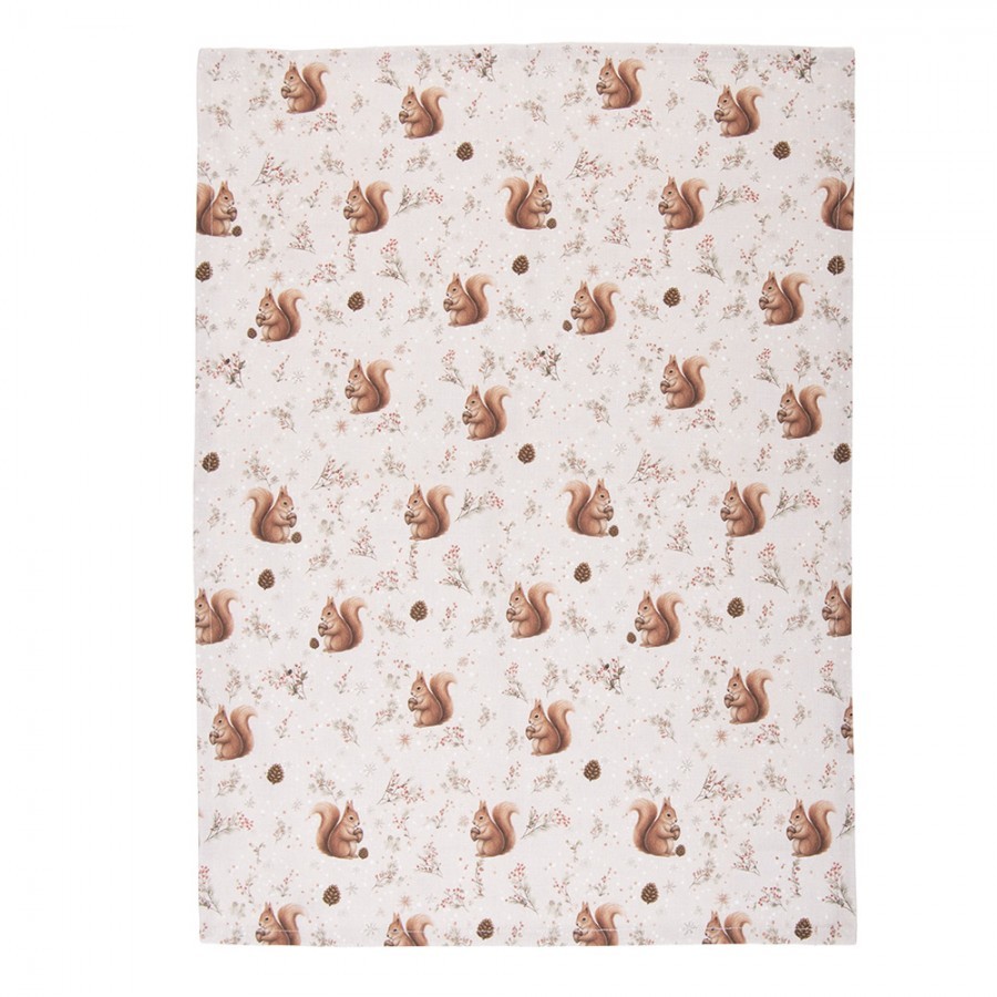 Béžová bavlněná utěrka s veverkami Tiny Squirrel - 50*70 cm
