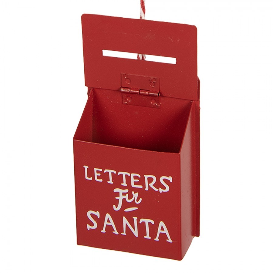 Červená kovová závěsná dekorace poštovní schránka Santa - 5*3*8 cm