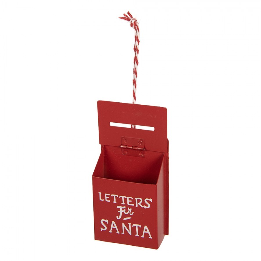 Červená kovová závěsná dekorace poštovní schránka Santa - 5*3*8 cm