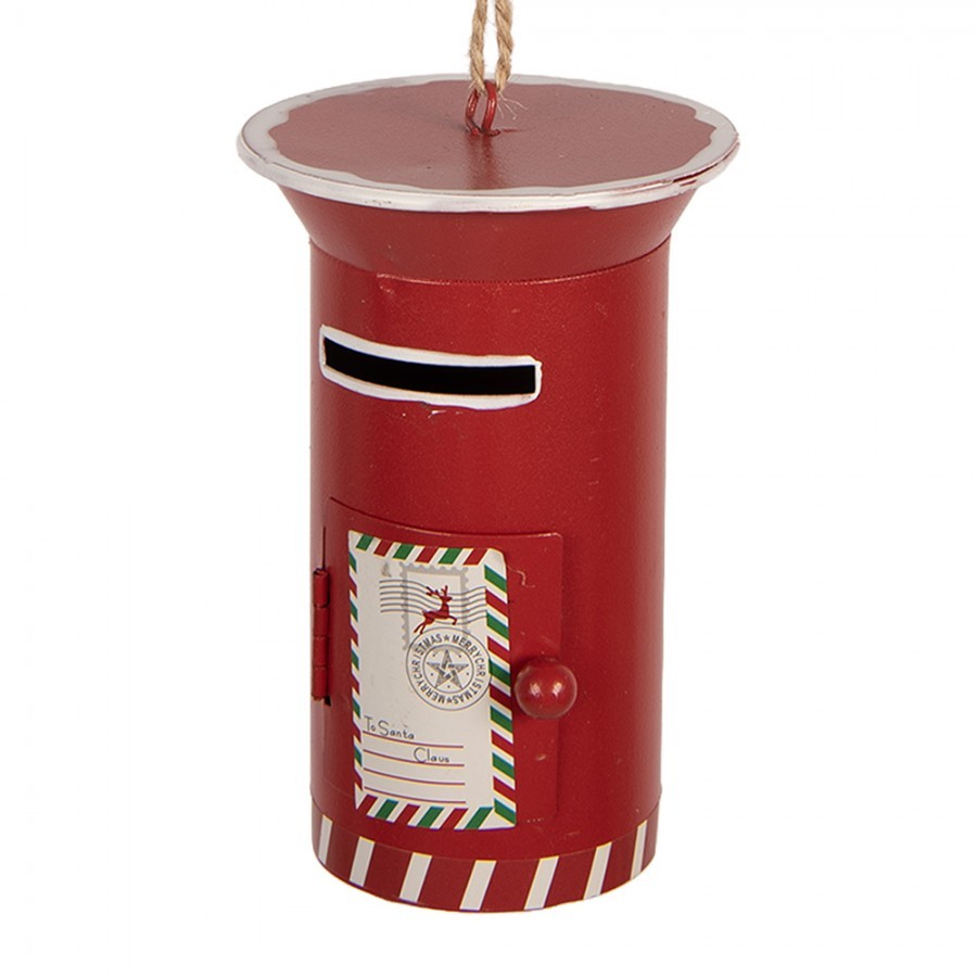 Červená kovová závěsná dekorace poštovní schránka Santa - 12*8 cm