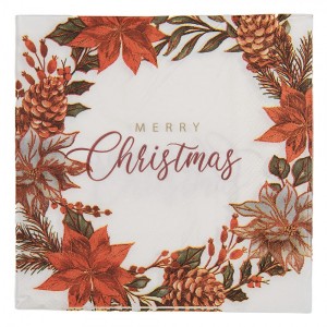 Vánoční papírové ubrousky s věnečkem Merry Christmas - 33*33 cm (20ks)
