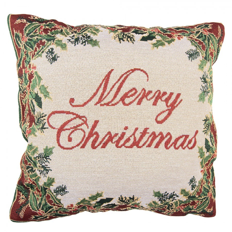 Béžovo-červený dekorační polštář Merry Christmas - 44*44*4 cm