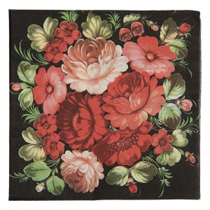 Papírové ubrousky s kyticí růží na černém pozadí - 33*33 cm (20ks)