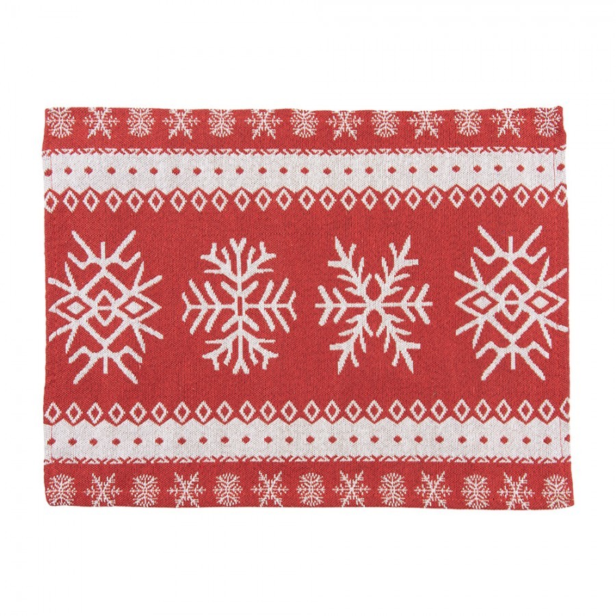 6ks červené látkové prostírání se sněhovými vločkami - 33*45 cm