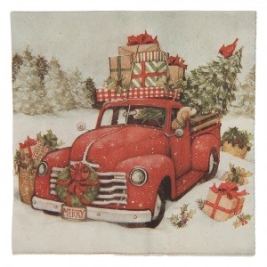 Vánoční papírové ubrousky s retro červeným autem - 33*33 cm (20ks)