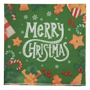 Zelené vánoční papírové ubrousky Merry Christmas - 33*33 cm (20ks)