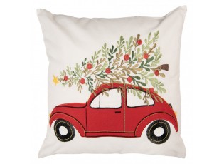 Vánoční polštář s červeným autíčkem a stromkem - 44*44*4 cm
