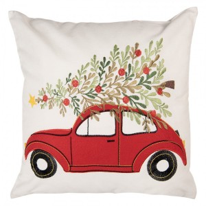 Vánoční polštář s červeným autíčkem a stromkem - 44*44*4 cm