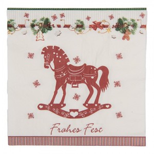 Bílé vánoční papírové ubrousky s houpacím koníkem - 33*33 cm (20ks)
