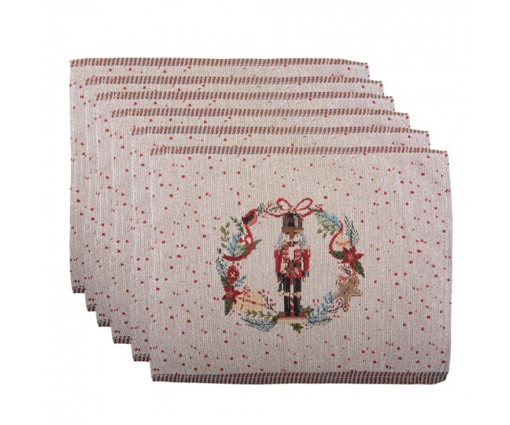 6ks béžové prostírání s Louskáčkem - 33*45 cm Clayre & Eef