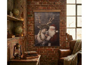 Vánoční vintage nástěnná mapa se Santou a sobem - 55*3*75 cm
