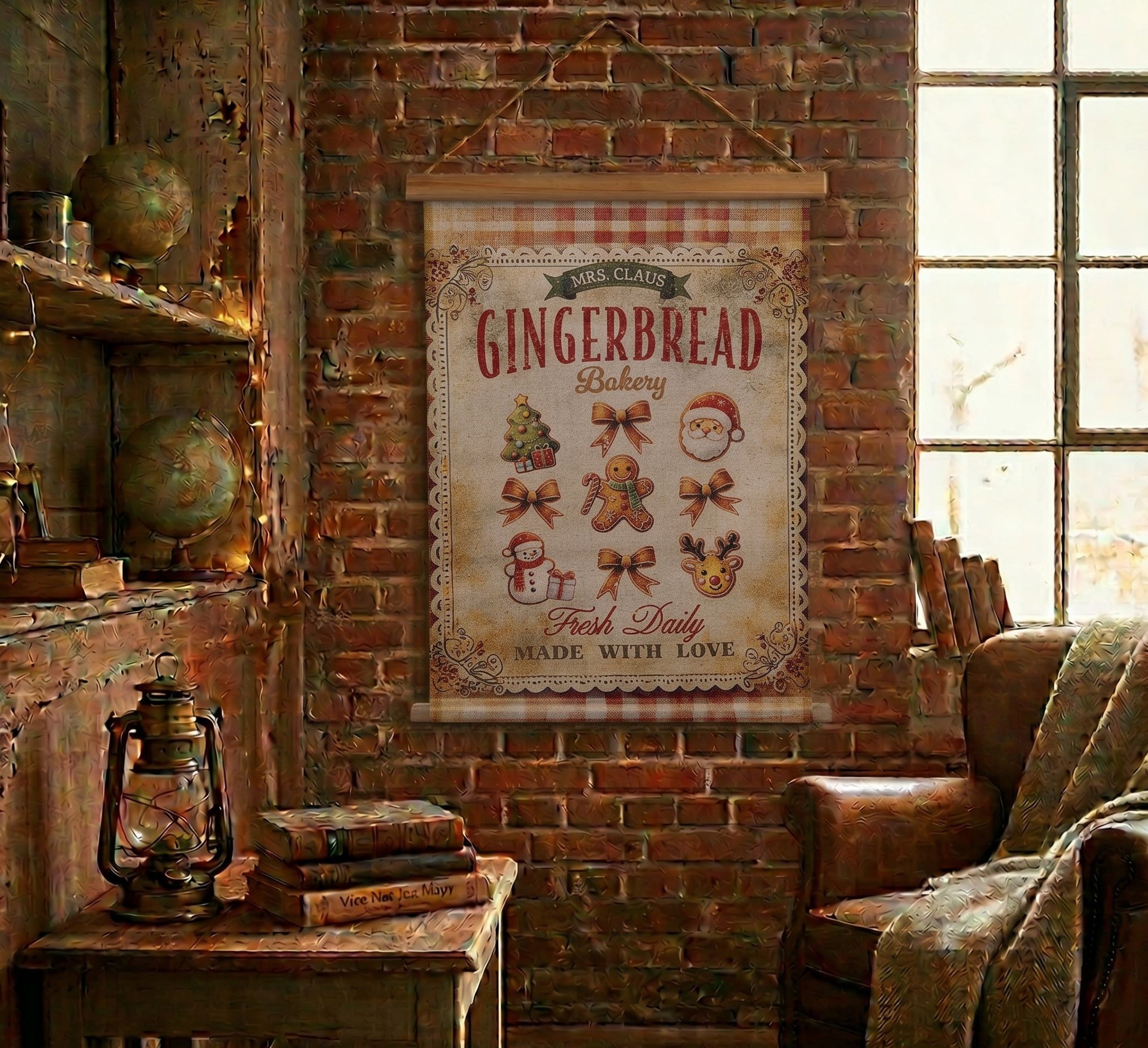 Vánoční vintage nástěnná mapa s perníčky Gingerbread Bakery - 55*3*75 cm