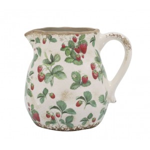 Krémový antik keramický džbán s jahůdkami Fraises - 16*15 cm