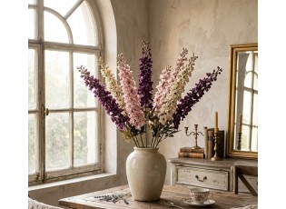 Dekorace umělá květina ostrožka Delphinium s bílým květem - 8*8*124 cm