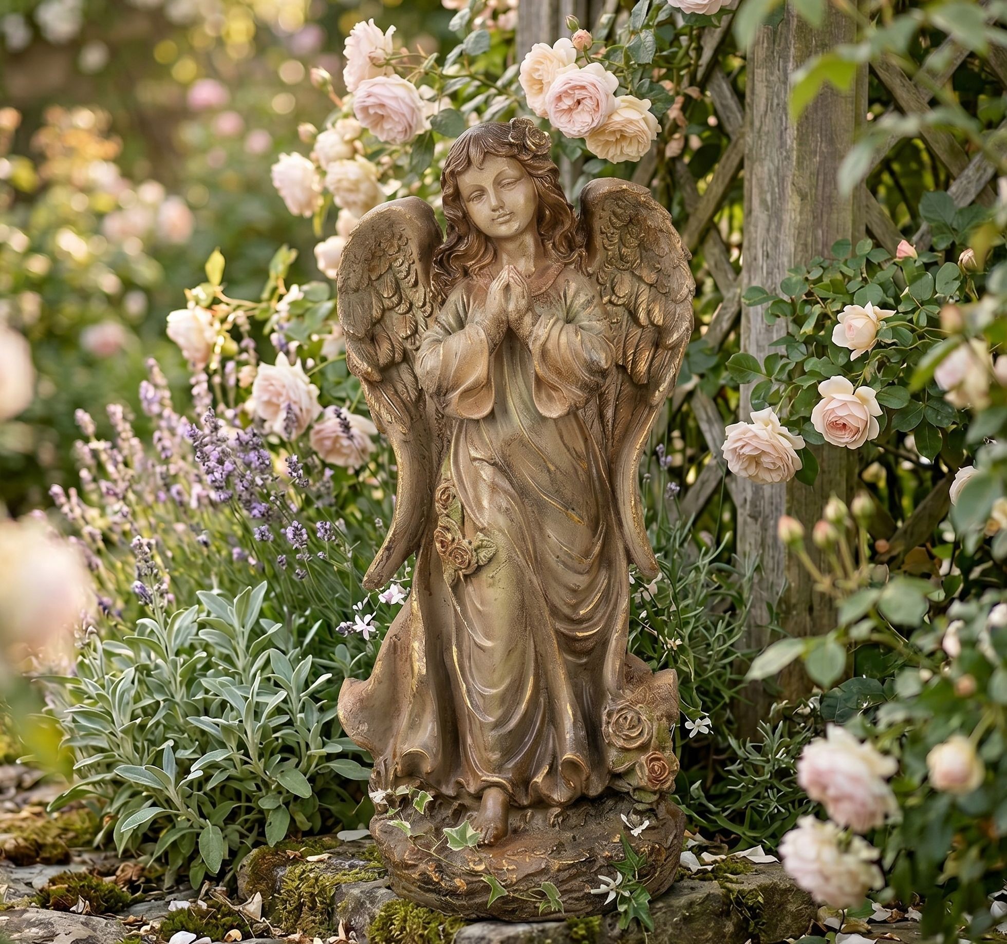 Béžová antik dekorace socha anděl Angel Vintage - 38*27*79 cm
