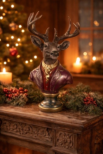 Červeno-hnědá vánoční dekorace busta jelen Deer - 30*22*57 cm