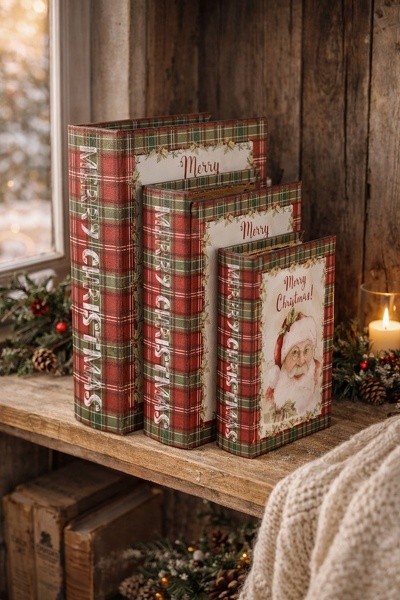 3ks úložný box ve tvaru knihy Merry Christmas - 27*22*7 / 22*17*6 / 17*12*4 cm Clayre & Eef 3ks úložný box ve tvaru knihy Merry Christmas - 27*22*7 / 22*17*6 / 17*12*4 cm Clayre & Eef