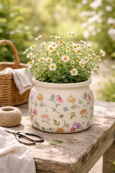 Keramický květináč s květy Colourful Flowers L - Ø 20*15 cm
