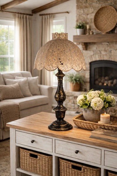 Šedo-černá antik kovová lampa Camille - Ø 41*75 cm E27/ 1*60W
