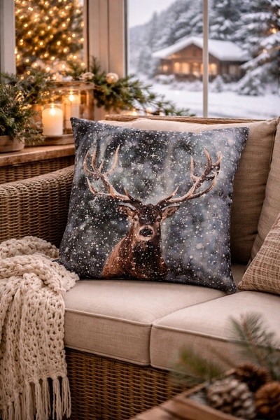 Šedý povlak na polštář s jelenem Deer Christmas - 45*45 cm