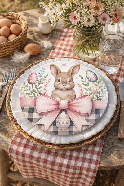 Dekorační plastový velikonoční talíř s králíčkem - Ø 33*1 cm
