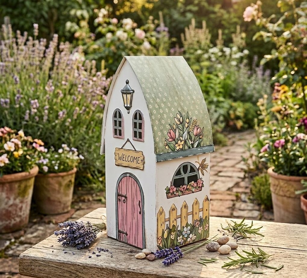 Dekorace plechový domek Welcome - 12*11*23 cm