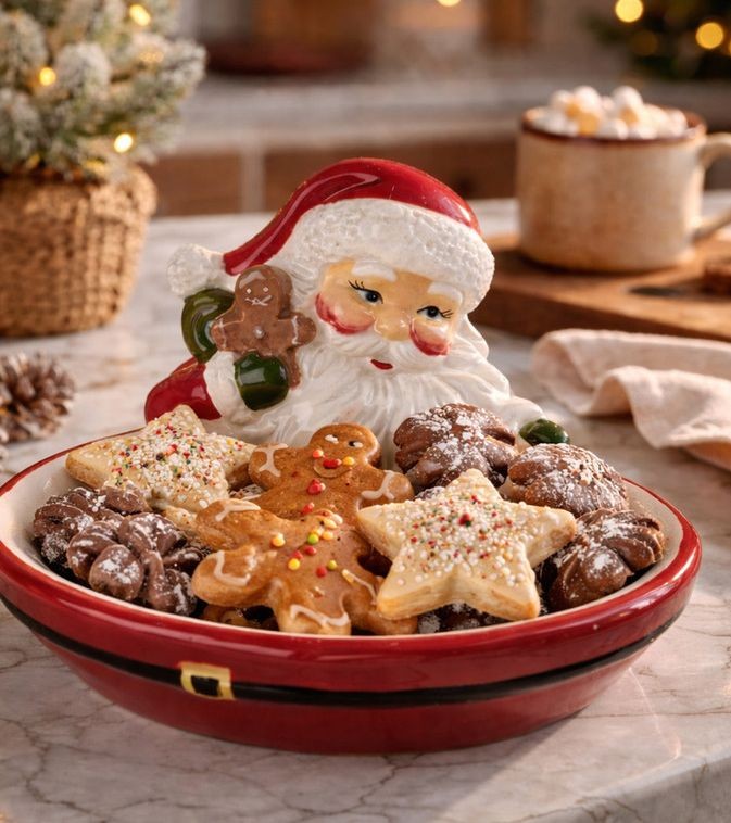 Dekorační keramická miska Santa Claus s perníčkem - 16*19*3 / 10 cm