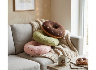 Zelený dekorativní polštář ve tvaru donutu s posypem - Ø 35*6 cm