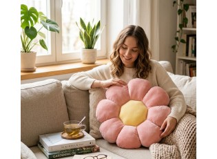 Růžový dekorativní polštář ve tvaru květu - Ø 40*6 cm