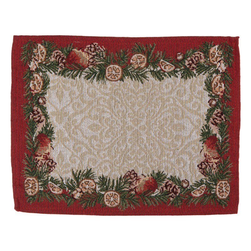6ks béžovo-červené látkové prostírání s vánoční girlandou - 33*45 cm