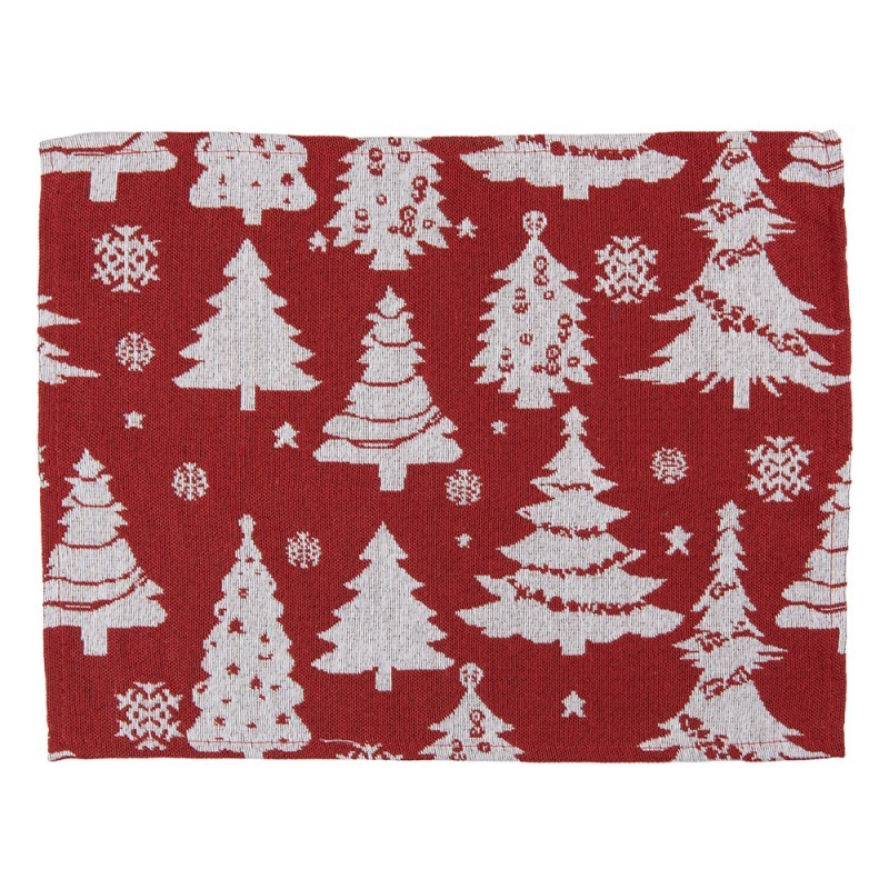 6ks bílo-červené látkové prostírání s vánočními stromky - 33*45 cm
