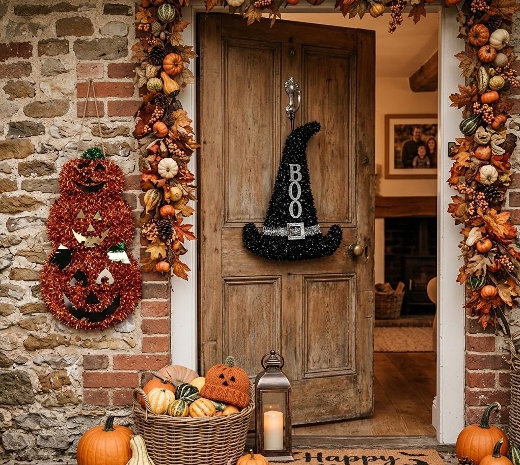 Halloweenská závěsná dekorace Čarodějnický klobouk "BOO" - 28*2*39 cm