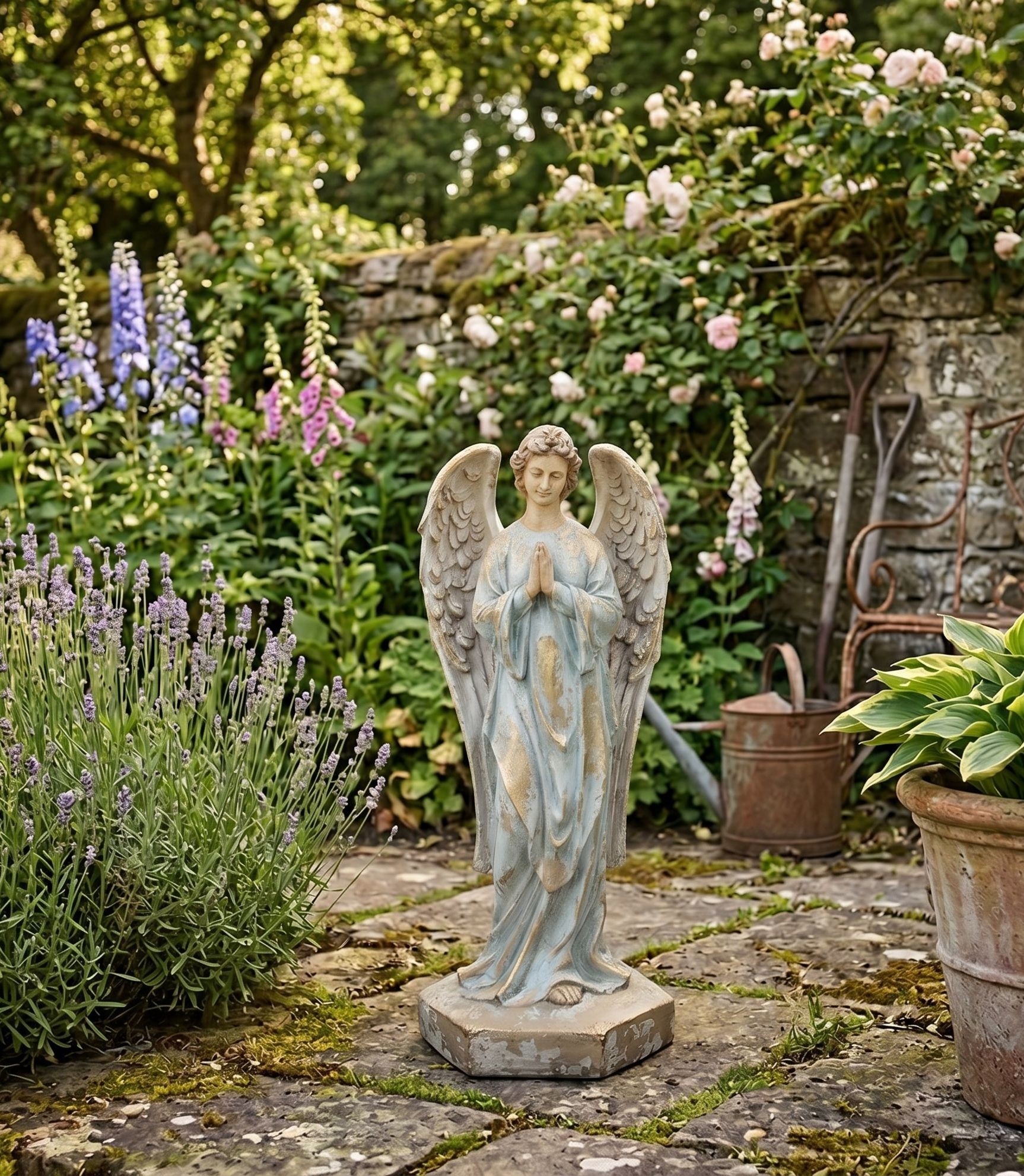 Béžová antik dekorace socha anděl Angel Vintage - 28*20*70 cm