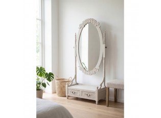 Béžovo-šedé antik veliké zrcadlo se šuplíky Hyggia Brocante - 85*30*180cm
