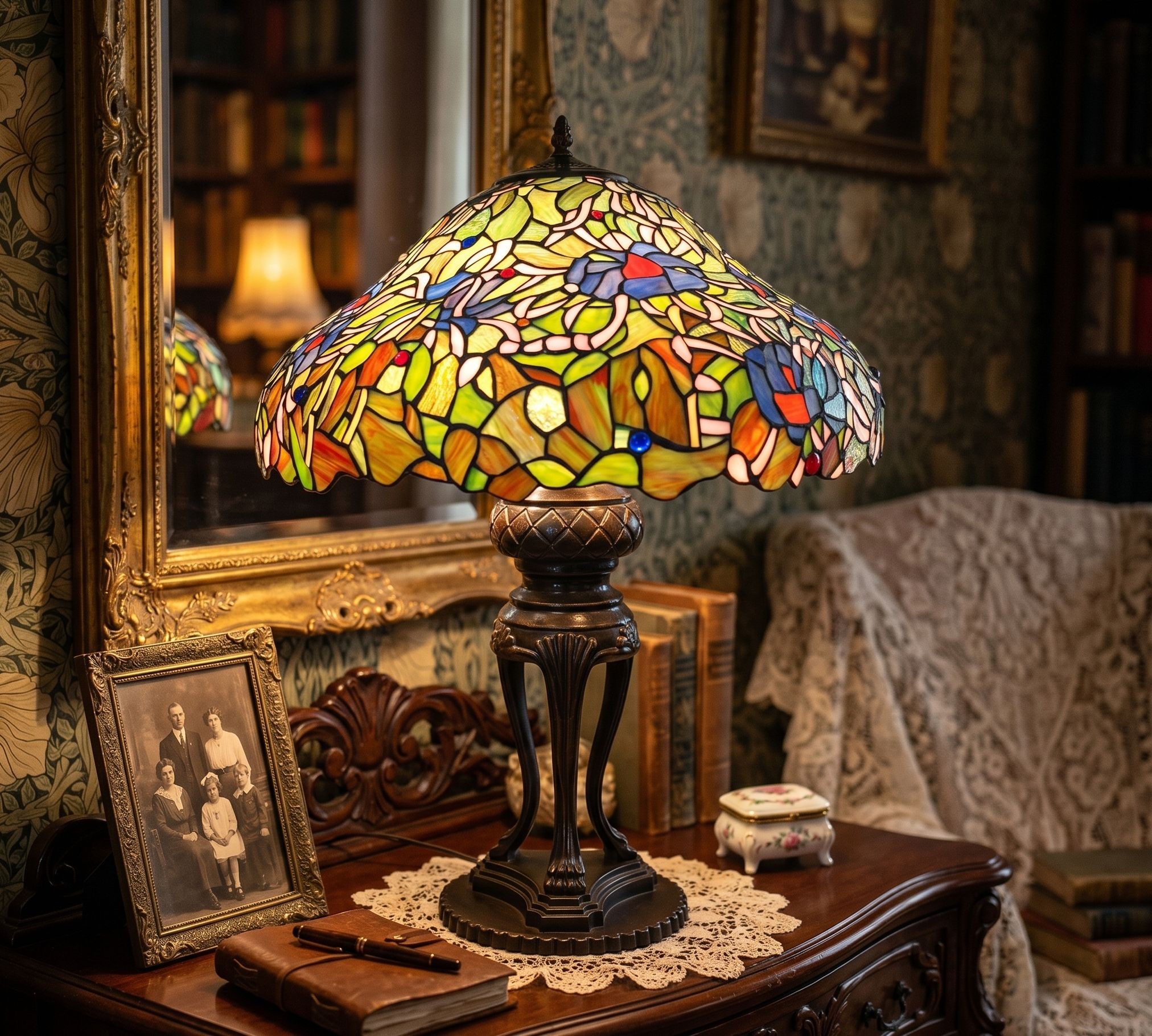 Stolní lampa Tiffany Emmie – Ø 57*83 cm E27/max 3*40W