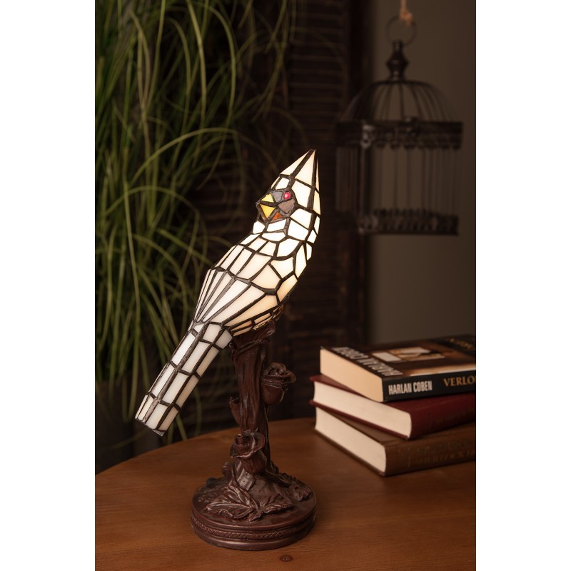 Stolní lampa Tiffany White Parrot - 15*12*33 cm E14/max 1*25W