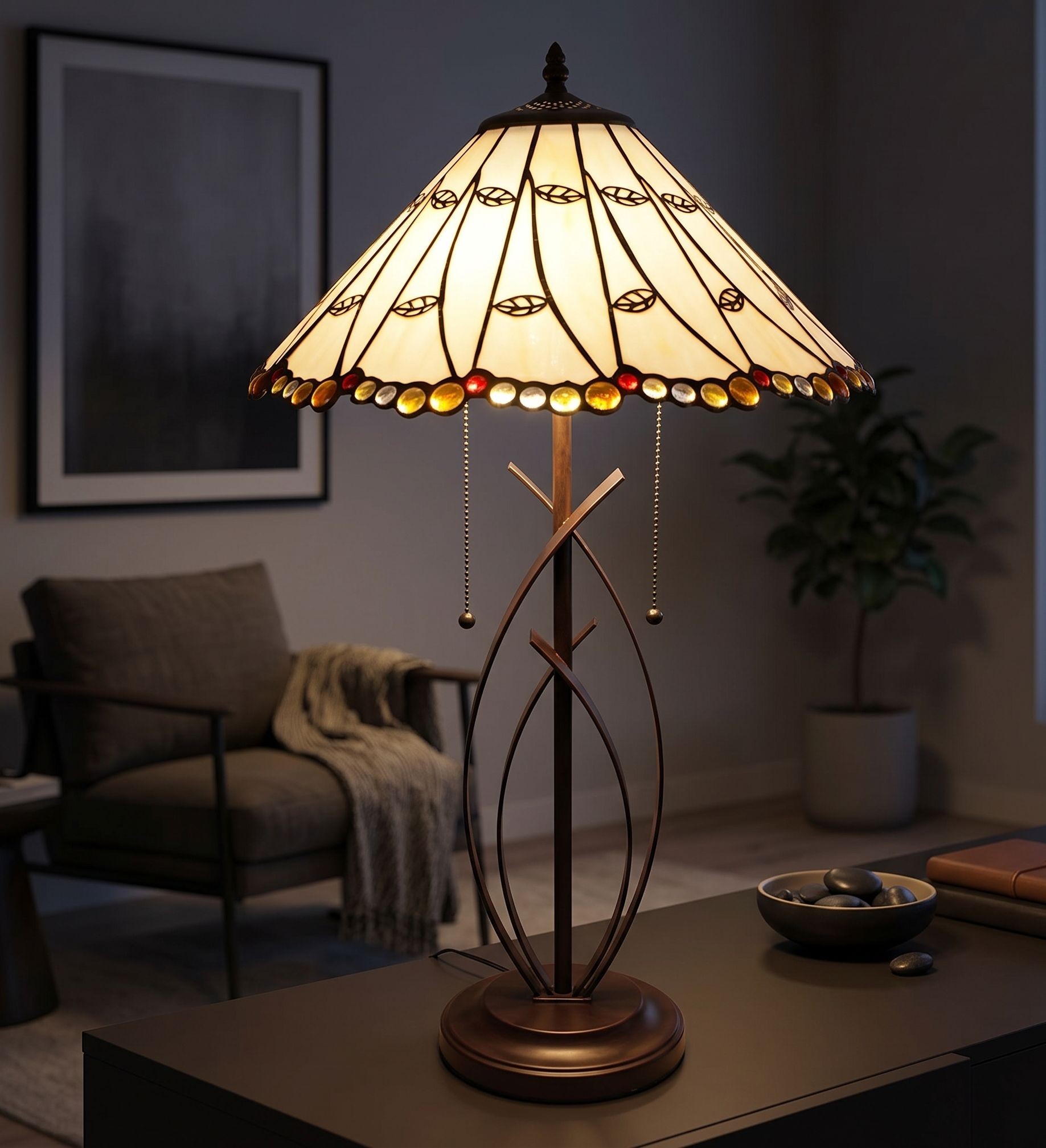 Stolní lampa Tiffany Onea - Ø 41*68 cm E27/max 2*60W