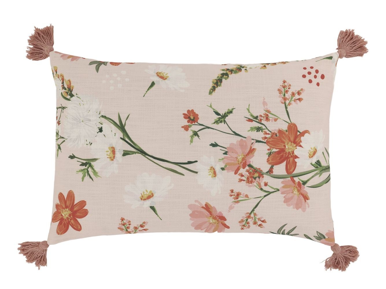 Růžový povlak na polštář se střapci a květy Aix Wild Flowers - 60*40 cm