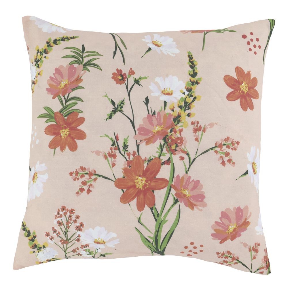 Růžový povlak na polštář s květy Aix Wild Flowers - 50*50 cm