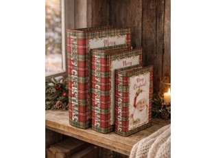 3ks úložný box ve tvaru knihy Merry Christmas - 27*22*7 / 22*17*6 / 17*12*4 cm
