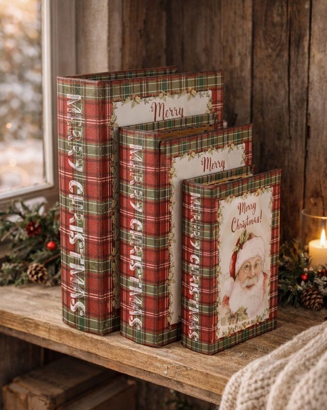 3ks úložný box ve tvaru knihy Merry Christmas - 27*22*7 / 22*17*6 / 17*12*4 cm