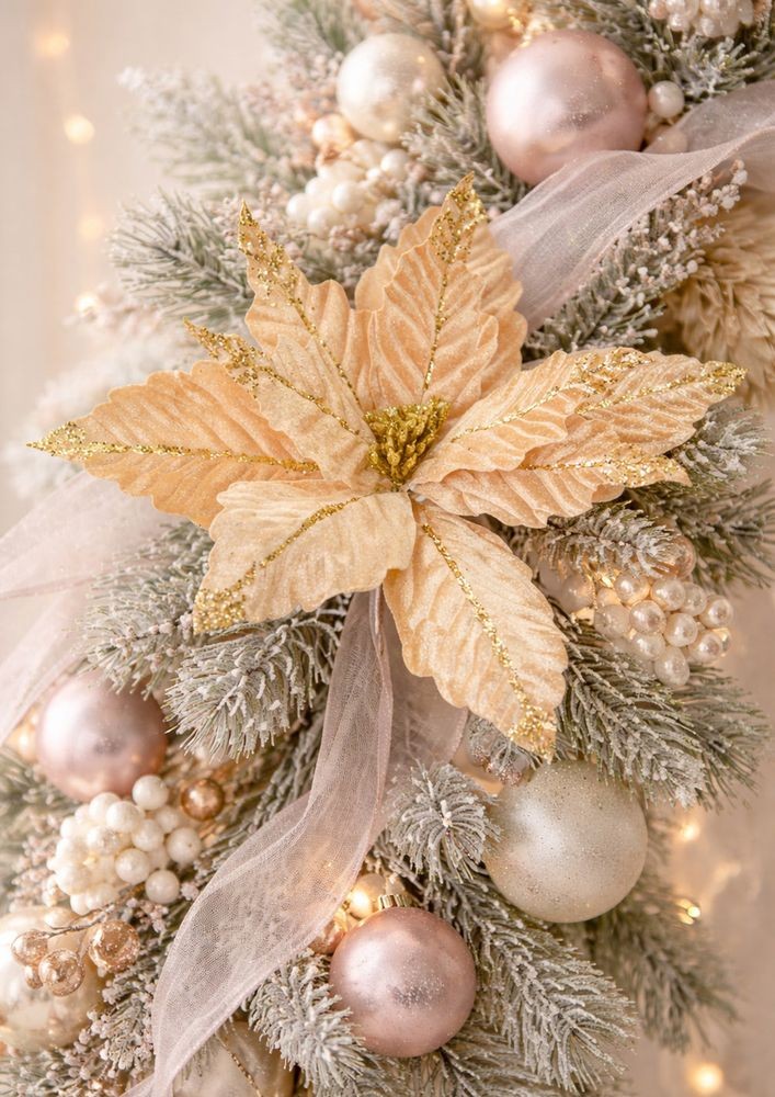 Béžovo-zlatá květina béžová vánoční hvězda Poinsettia - Ø 36*36 cm
