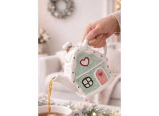 Zelená keramická konvička chaloupka Gingerbread - 21*10*15 cm / 600 ml