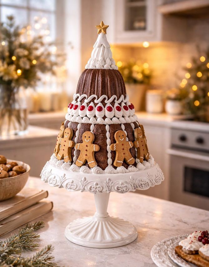 Dekorace dort s perníčky na podnosu na noze Gingerbread Cake - Ø 29*52 cm