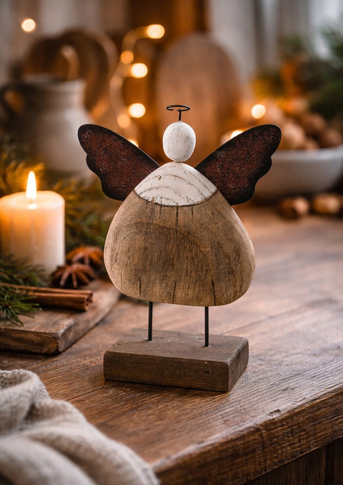 Dekorace dřevěná figurka anděl Angel Rustic M - 13*5*19 cm