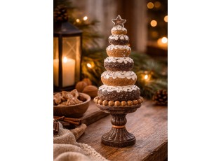 Hnědá vánoční dekorace donuty na podstavci - Ø 11*33 cm