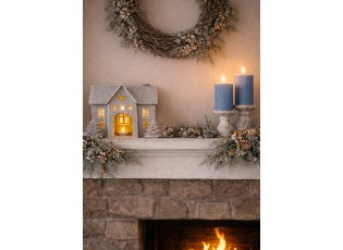Šedý antik kovový svícen domek Vintage House - 26*17*24 cm