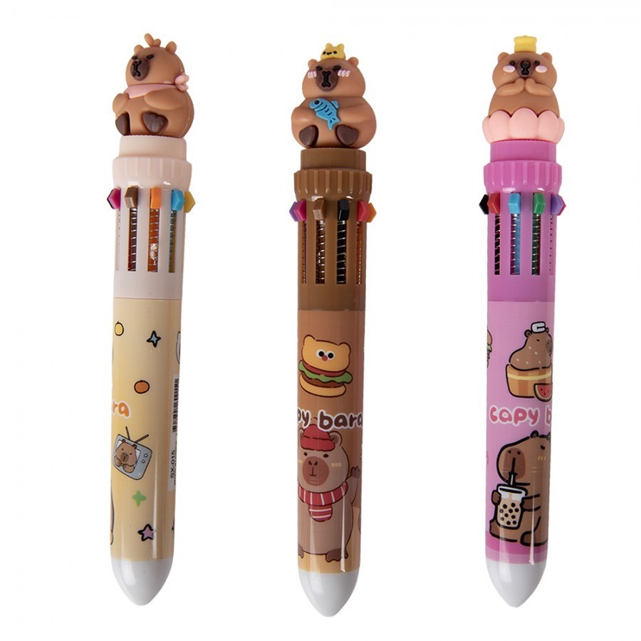 3ks barevná propiska pro děti 10 v 1 – Capybara - 15 cm