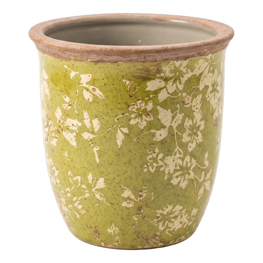 Zelený keramický obal na květináč Rustic Wild Herb S - Ø 13*13 cm