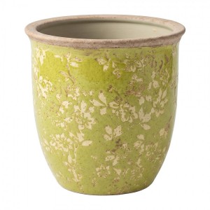 Zelený keramický obal na květináč Rustic Wild Herb M - Ø 15*15 cm